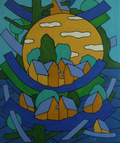 Village et soleil van Michel Marant, Schilderij te koop op Singulart