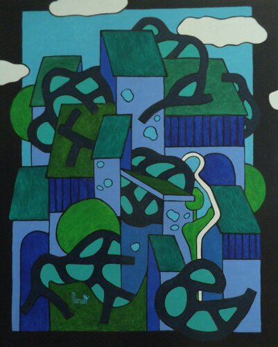 Silhouette sur les toits di Michel Marant, Pittura in vendita su Singulart