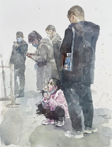 The Little Girl Eating Ice Cream van Chunguang Ma, Schilderij te koop op Singulart