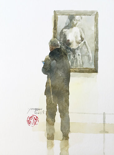 The Elder at the Exhibition by Chunguang Ma, Painting for Sale on Singulart