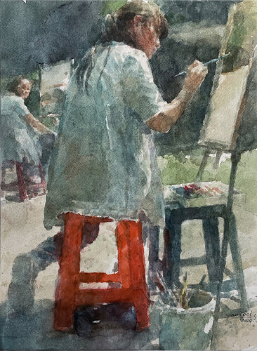 The Girl in a Sketching Session van Chunguang Ma, Schilderij te koop op Singulart