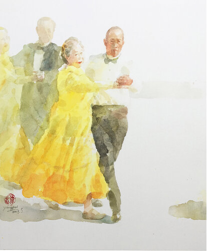 The old people dancing ballroom by Chunguang Ma, Painting for Sale on Singulart