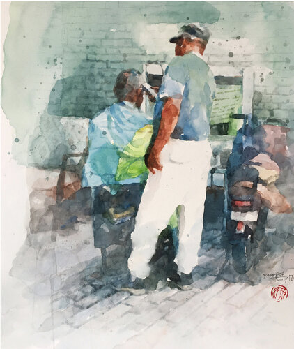 A street - corner barber by Chunguang Ma, Painting for Sale on Singulart