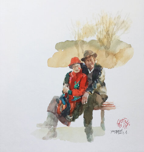 A stylish elderly couple von Chunguang Ma, Malerei kaufen auf Singulart
