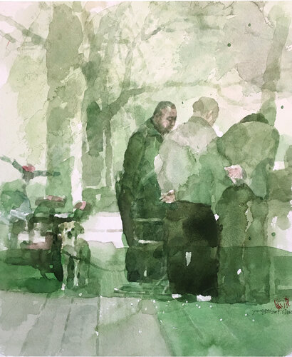 The chess game on the corner von Chunguang Ma, Malerei kaufen auf Singulart