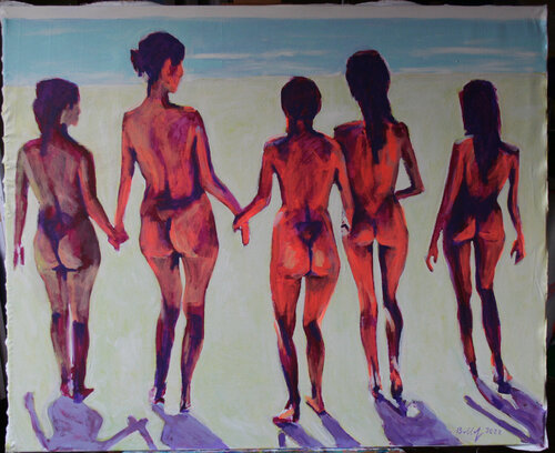 5freundinnen am strand von lutz bolldorf, Malerei kaufen auf Singulart