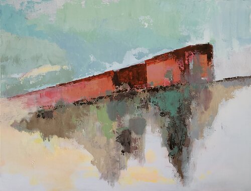 Train rouge di Christian Delavelle, Pittura in vendita su Singulart