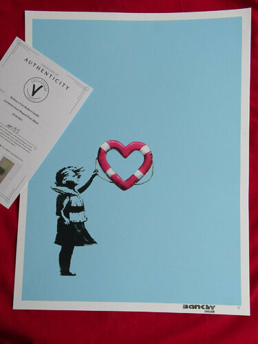 Girl With Banksy Heart Shaped Float, 2021 van Other, Afdruk te koop op Singulart