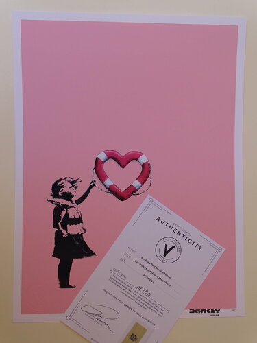 Post Modern Vandal - Girl With Banksy Heart Shaped Float, 2021  van Other, Afdruk te koop op Singulart