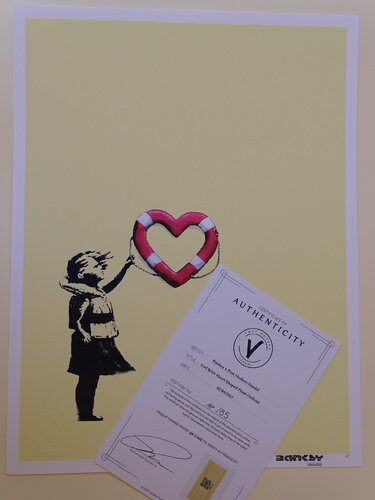Post Modern Vandal - Girl With Banksy Heart Shaped Float, 2021  van Other, Afdruk te koop op Singulart