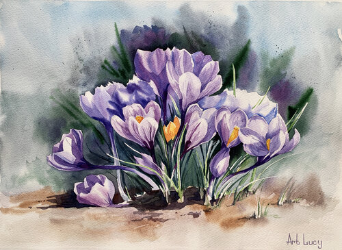 Purple Crocus by Olena Horova, Painting for Sale on Singulart