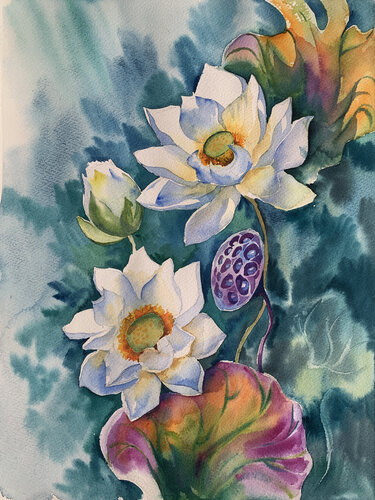 White water lilies by Olena Horova, Painting for Sale on Singulart