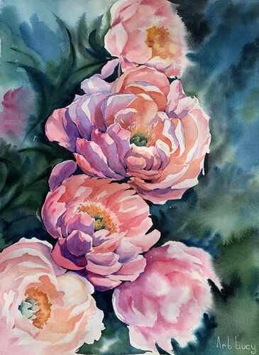 Pink peonies bouquet by Olena Horova, Painting for Sale on Singulart