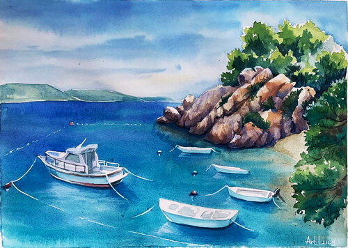 White boats by Olena Horova, Painting for Sale on Singulart