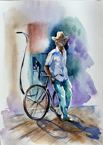 Bicycle driver di Olena Horova, Pittura in vendita su Singulart