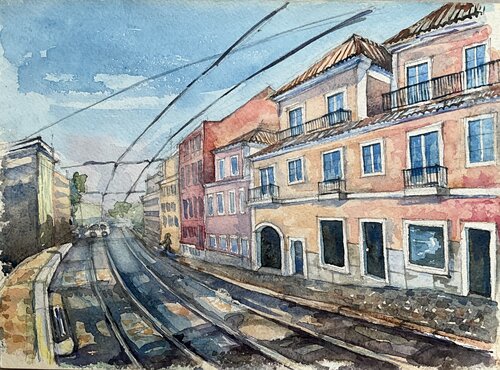 Lisbon street de Olena Horova, Pintura a la venta en Singulart