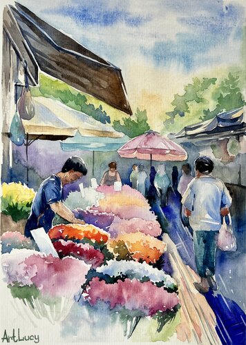 Flower market par Olena Horova, Peinture en vente sur Singulart