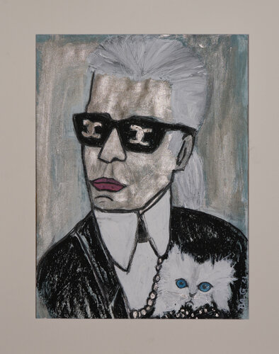 Karl Lagerfeld  avec son  Chat von BA-G., Malerei kaufen auf Singulart