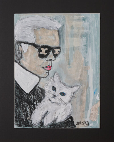 Karl Lagerfeld 2 avec son chat von BA-G., Werk auf Papier kaufen auf Singulart