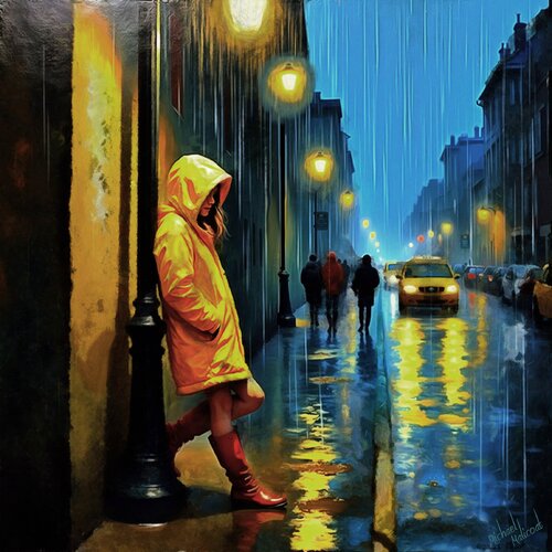 Rainy night in the city van michael malicoat, Digitaal te koop op Singulart