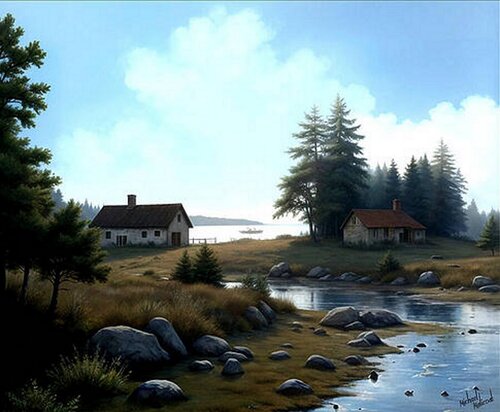 Peaceful Home By The Bay van michael malicoat, Digitaal te koop op Singulart