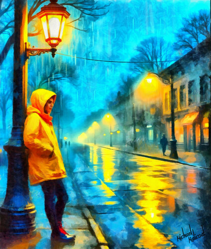 GIRL  IN THE YELLOW RAINCOAT di michael malicoat, Digitale in vendita su Singulart