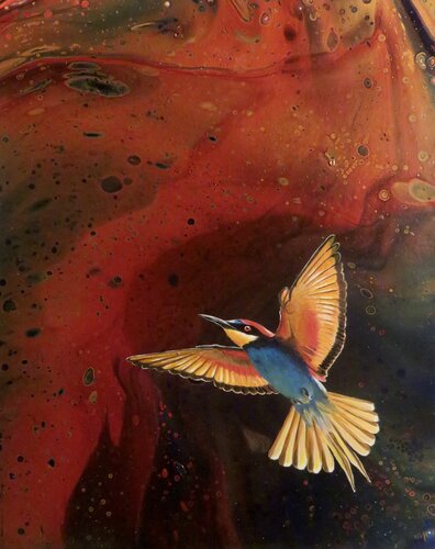 Flug durch die Abendglut van Anja Semling, Schilderij te koop op Singulart