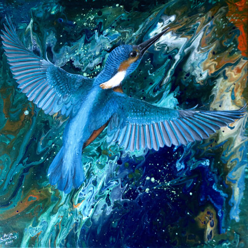 Flug des Eisvogels van Anja Semling, Schilderij te koop op Singulart