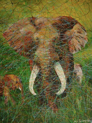 "Big Tusker" Prächtiger Elefant in Afrika von Anja Semling, Malerei kaufen auf Singulart