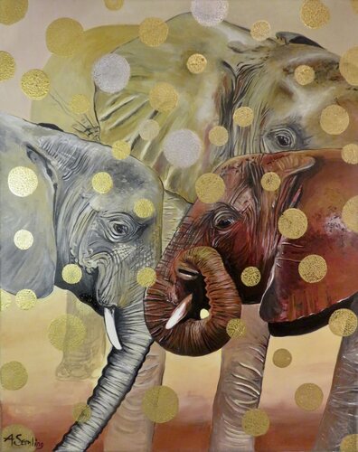 Elefanten-Trio van Anja Semling, Schilderij te koop op Singulart