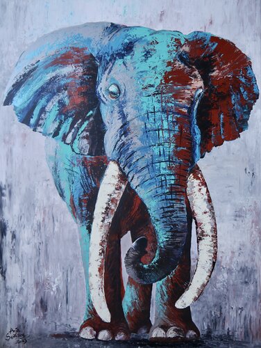 Big Tusker LU1 in Kenia van Anja Semling, Schilderij te koop op Singulart