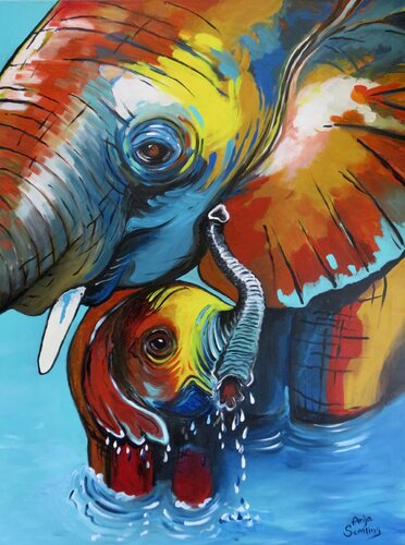 Törööö! A new Elephant is born von Anja Semling, Malerei kaufen auf Singulart