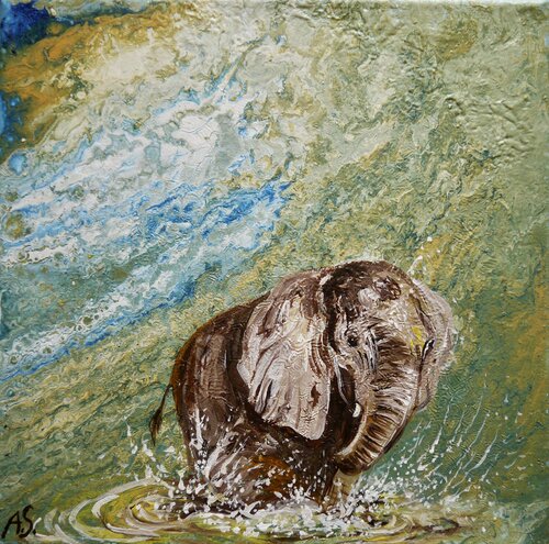 Wellenspiele Babyelefant di Anja Semling, Pittura in vendita su Singulart