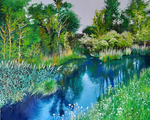 Natürliche Rheinaue im Sommer di Anja Semling, Pittura in vendita su Singulart