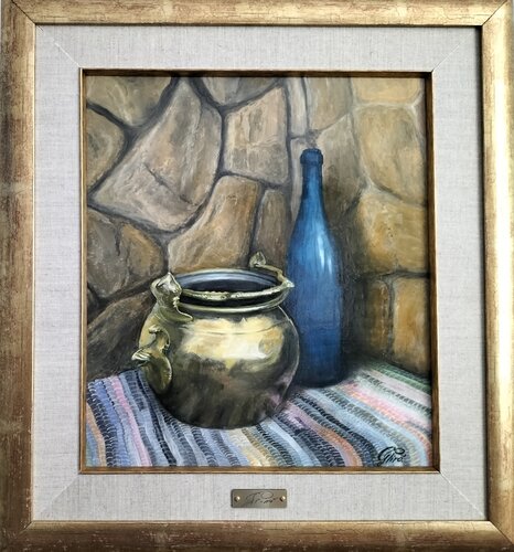 Gregory Pyra PIRO Oil Painting "Blue and Brass" ref 903742, Still Life van Gregory Pyra PIRO, Schilderij te koop op Singulart