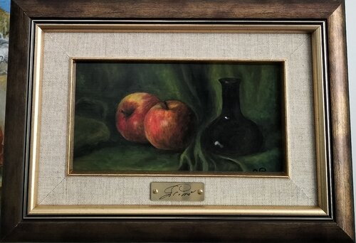 Gregory Pyra PIRO Oil Painting "Apples and Bottle" ref 847329, Still Life van Gregory Pyra PIRO, Schilderij te koop op Singulart