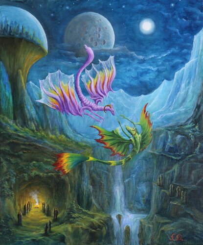 Gregory Pyra PIRO Oil Painting "Cave on a Bluff" ref 384294, Modern Surrealism Fantasy Art van Gregory Pyra PIRO, Schilderij te koop op Singulart
