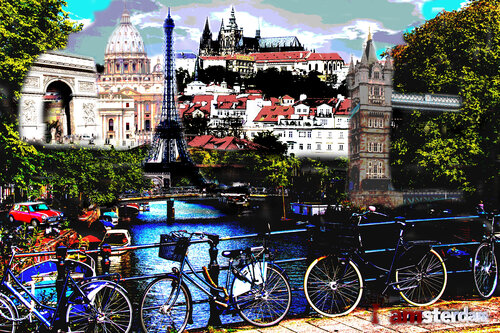 European Mosaic, A collection of European Landmarks In One Artistic Vision, printed on Canvas and Framed by Lev Kaytsner, Print for Sale on Singulart