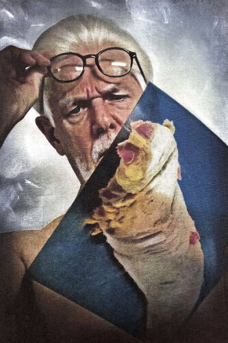 Self-portrait examining a life form with no consciousness van Wilf Tilley, Schilderij te koop op Singulart