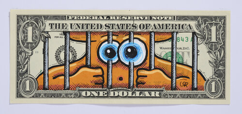 Œuvre de l'artiste VIOLENT RABBIT réalisée sur un authentique billet de 1$ by We Art 51, Work on Paper for Sale on Singulart
