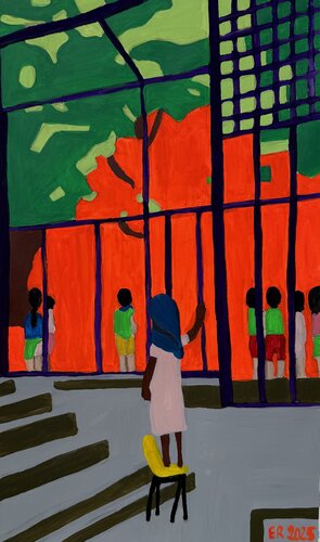 She stands on a chair to see better van EMELINE RENARD, Schilderij te koop op Singulart