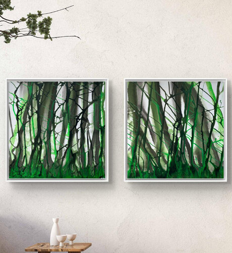 Wild Forest Green (pair of paintings) Amarindra Rana
