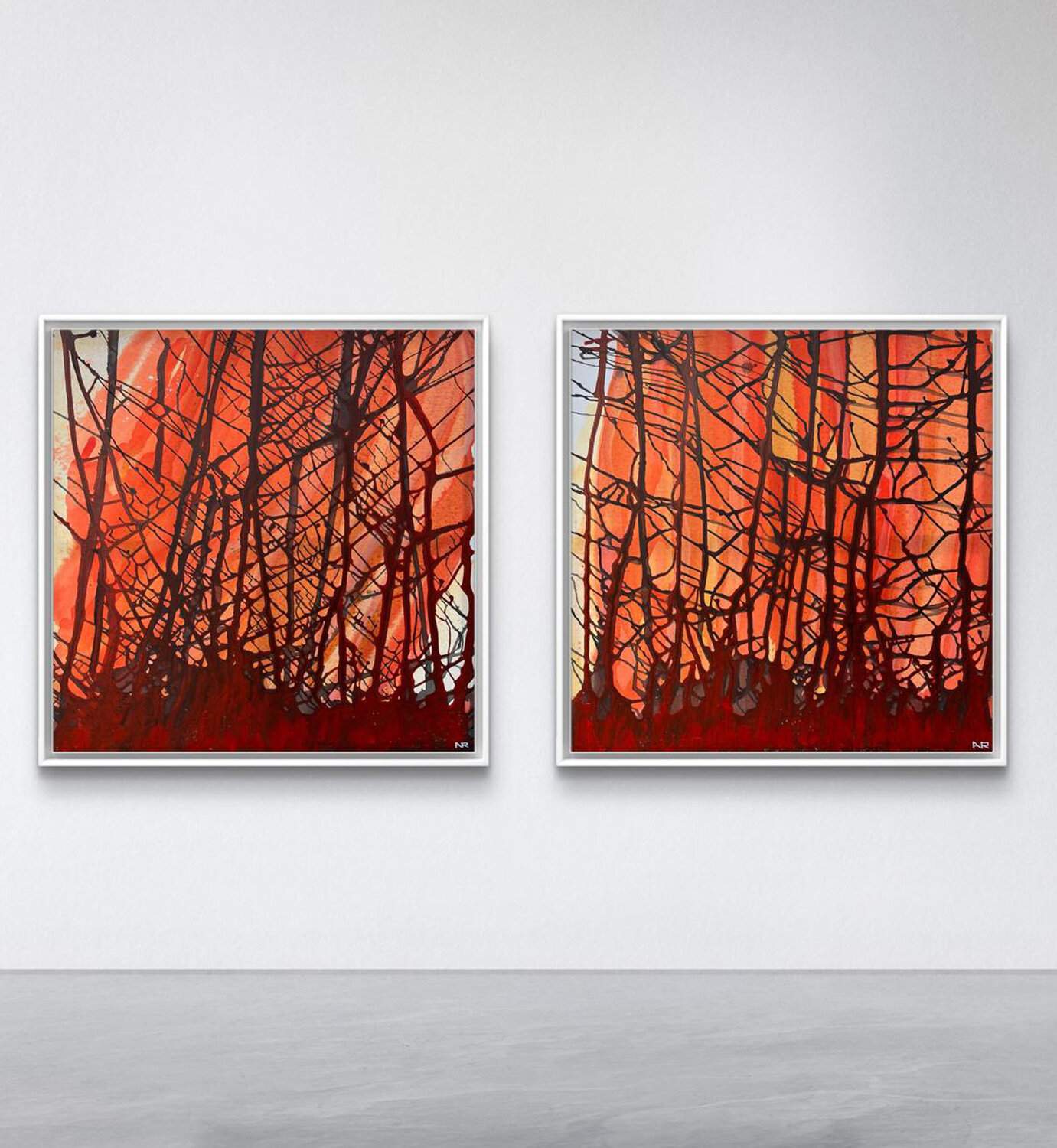 Wild Forest Orange (pair of paintings) Amarindra Rana Originalgemälde zu verkaufen