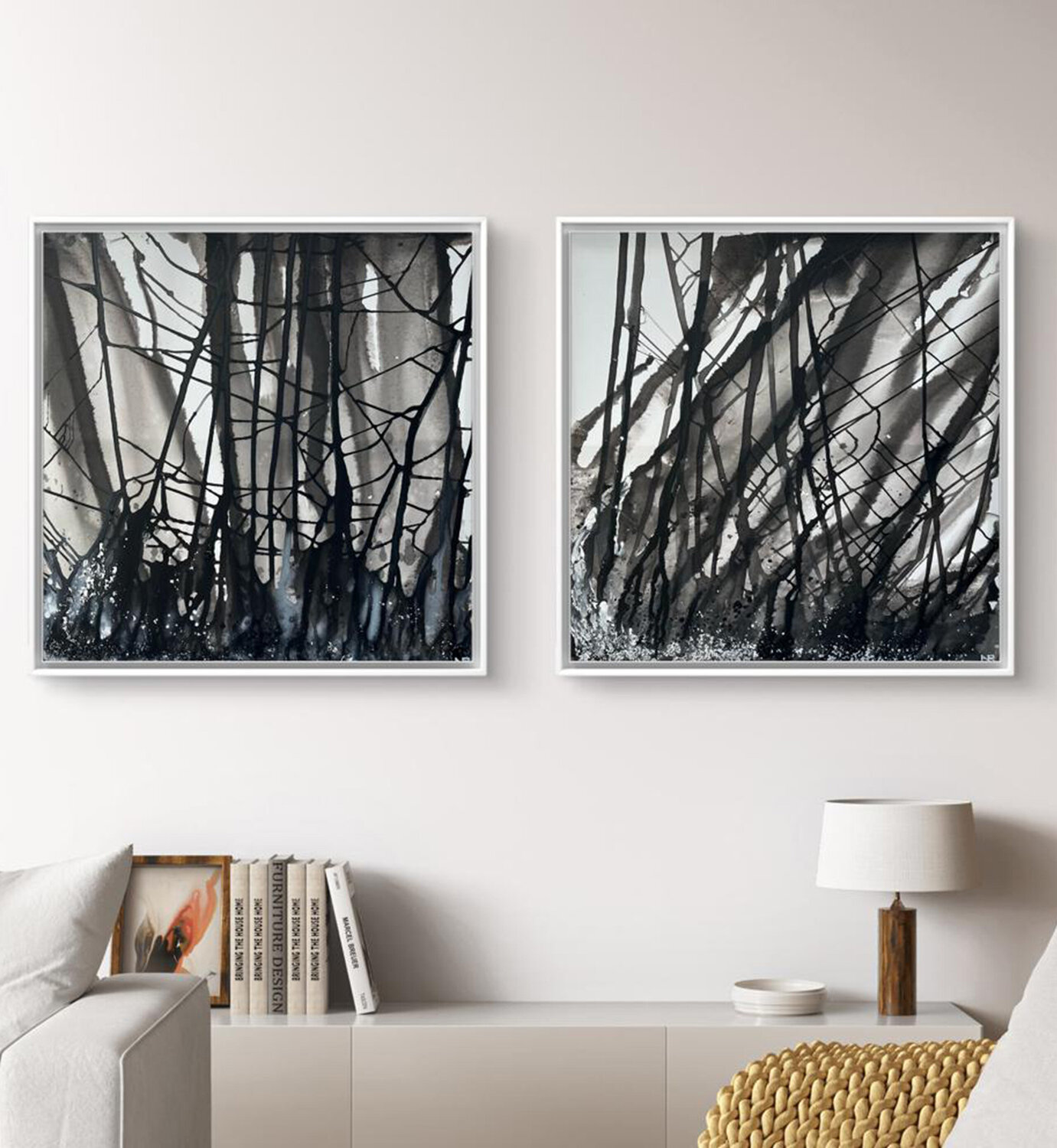 Wild Forest Charcoal (pair of paintings) Amarindra Rana Originalgemälde zu verkaufen