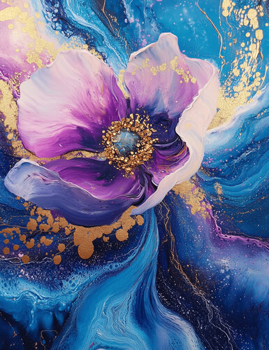 Starlit Bloom - Limited Edition Giclée Print with Hand-Embellished Gold Accents by Rita Bohoslavska, 인쇄 for Sale on Singulart