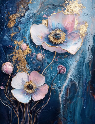 Lunar Petals - Limited Edition Giclée Print with Hand-Embellished Gold Accents von Rita Bohoslavska, Druck kaufen auf Singulart