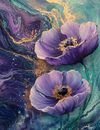 Violet Echoes - Limited Edition Giclée Print with Hand-Embellished Gold Accents by Rita Bohoslavska, 인쇄 for Sale on Singulart