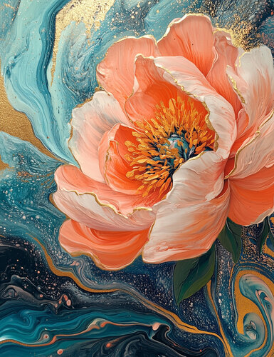 Coral Drift - Limited Edition Giclée Print with Hand-Embellished Gold Accents par Rita Bohoslavska, Édition en vente sur Singulart