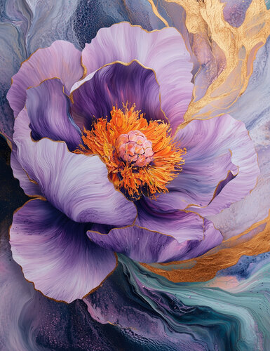 Violet Radiance - Limited Edition Giclée Print with Hand-Embellished Gold Accents de Rita Bohoslavska, Impresión a la venta en Singulart