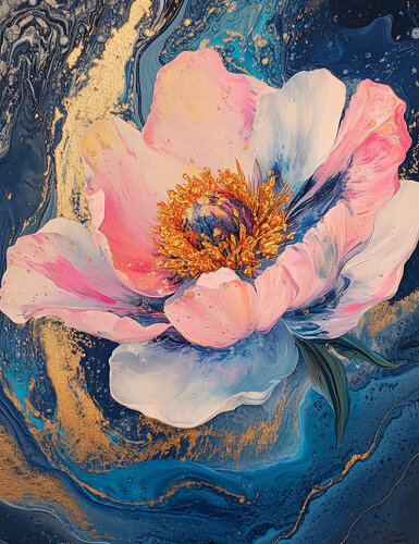 Petal Eclipse - Limited Edition Giclée Print with Hand-Embellished Gold Accents par Rita Bohoslavska, Édition en vente sur Singulart